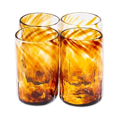 Alternate image for 4 Hand Blown Eco-Friendly Recycled Glass Tumblers in Brown Garden Relaxation in Amber