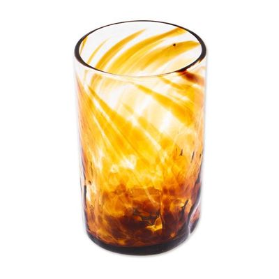 Alternate image for 4 Hand Blown Eco-Friendly Recycled Glass Tumblers in Brown Garden Relaxation in Amber