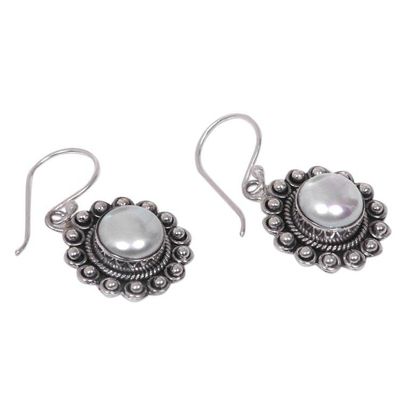 Alternate image for Hand-Crafted Cultured Pearl and Silver Earrings Sun Shaped Strong Sun