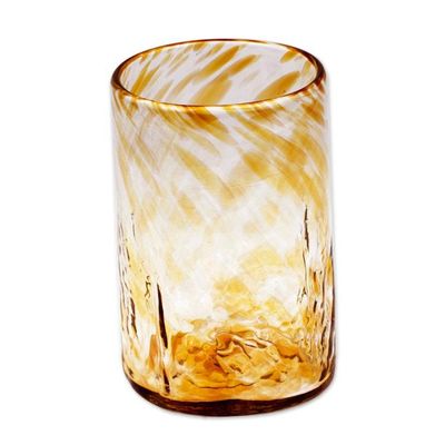 Alternate image for 4 Hand Blown Eco-Friendly Recycled Glass Tumblers in Brown Garden Relaxation in Amber