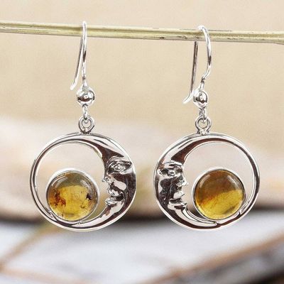 Main image for Taxco Crescent Moon Amber Dangle Earrings from Mexico Caring Moons