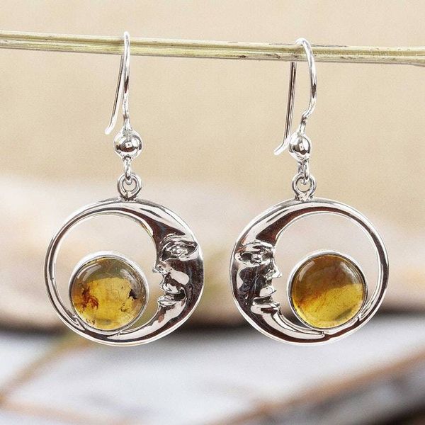Alternate image for Taxco Crescent Moon Amber Dangle Earrings from Mexico Caring Moons