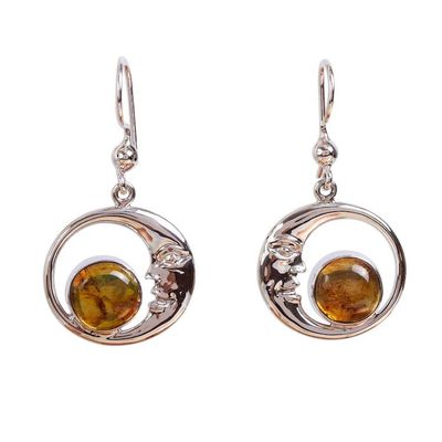Alternate image for Taxco Crescent Moon Amber Dangle Earrings from Mexico Caring Moons