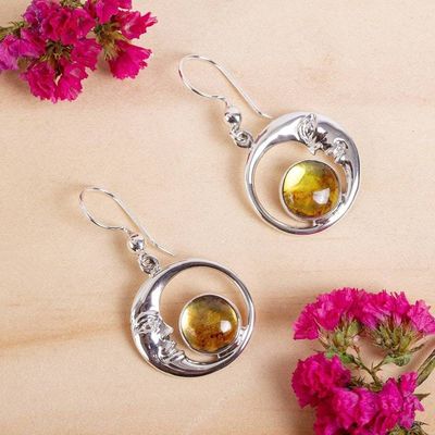 Alternate image for Taxco Crescent Moon Amber Dangle Earrings from Mexico Caring Moons