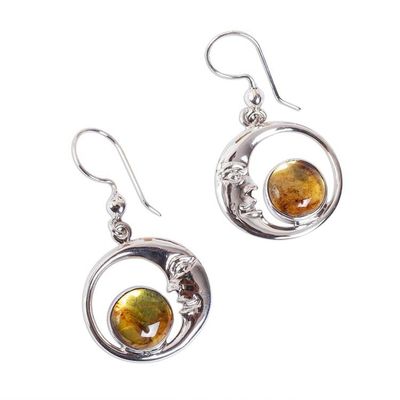 Alternate image for Taxco Crescent Moon Amber Dangle Earrings from Mexico Caring Moons