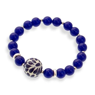 Alternate image for Lapis Lazuli Talavera Style Ceramic Stretch Pendant Bracelet Blue Feather Delight