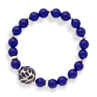 Alternate image for Lapis Lazuli Talavera Style Ceramic Stretch Pendant Bracelet Blue Feather Delight