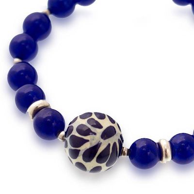 Alternate image for Lapis Lazuli Talavera Style Ceramic Stretch Pendant Bracelet Blue Feather Delight
