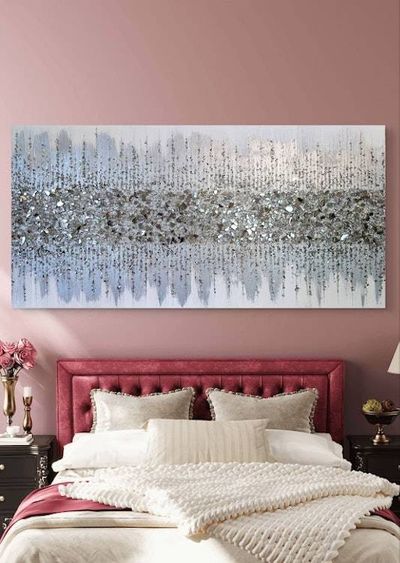 Alternate image for Silver & White Glitter Glass Glam Wall Art Painting Home Decor Hanging