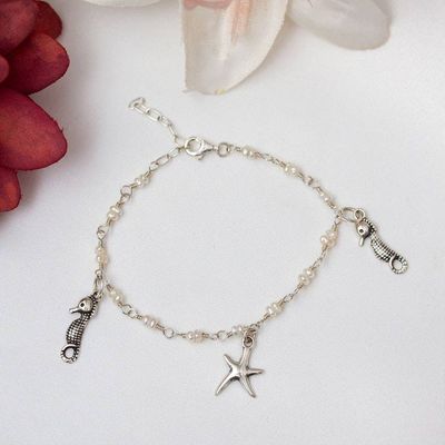 Main image for Sea-Inspired Cultured Pearl Taxco Silver Charm Bracelet Oceanic Symphony