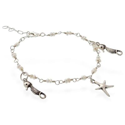 Alternate image for Sea-Inspired Cultured Pearl Taxco Silver Charm Bracelet Oceanic Symphony