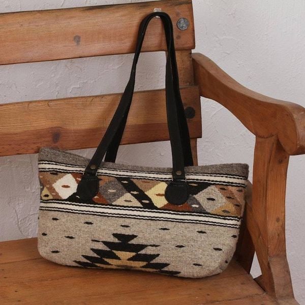 Alternate image for Earth-Tone Zapotec Wool Shoulder Bag from Mexico Earth Geometry