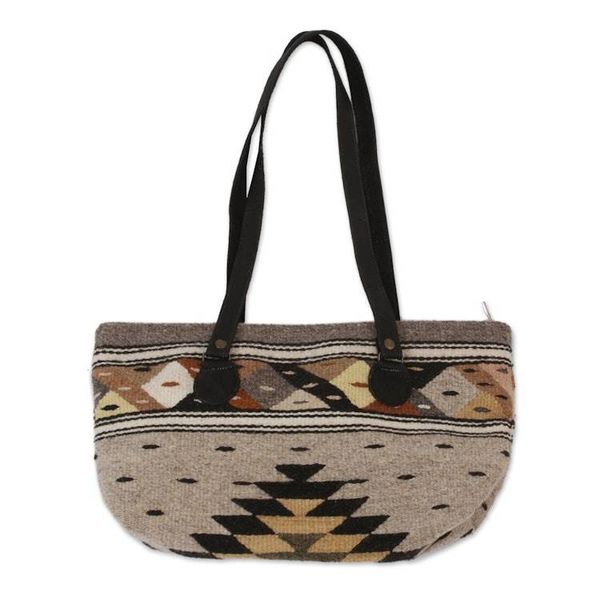 Alternate image for Earth-Tone Zapotec Wool Shoulder Bag from Mexico Earth Geometry