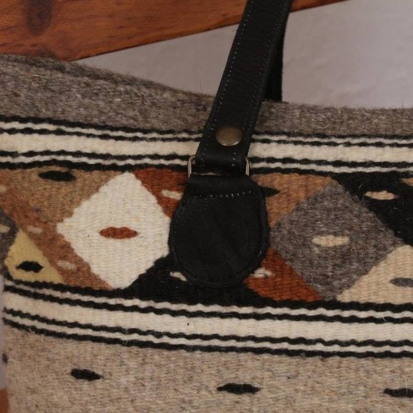 Alternate image for Earth-Tone Zapotec Wool Shoulder Bag from Mexico Earth Geometry