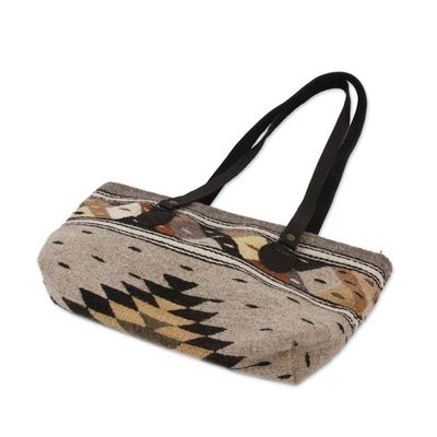 Alternate image for Earth-Tone Zapotec Wool Shoulder Bag from Mexico Earth Geometry