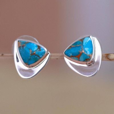 Alternate image for Handcrafted Button Earrings in Taxco Silver Contemporary Triangle