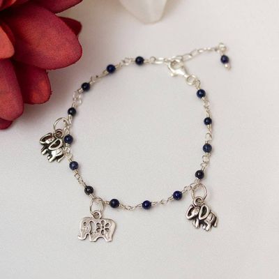 Alternate image for Taxco Silver Lapis Lazuli Elephant Station Charm Bracelet Elephant Trio