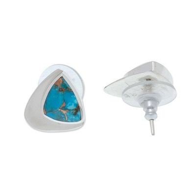 Alternate image for Handcrafted Button Earrings in Taxco Silver Contemporary Triangle