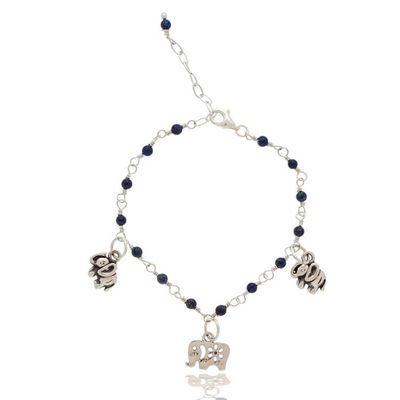 Alternate image for Taxco Silver Lapis Lazuli Elephant Station Charm Bracelet Elephant Trio