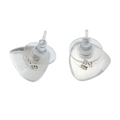 Alternate image for Handcrafted Button Earrings in Taxco Silver Contemporary Triangle