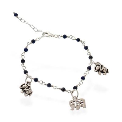 Alternate image for Taxco Silver Lapis Lazuli Elephant Station Charm Bracelet Elephant Trio