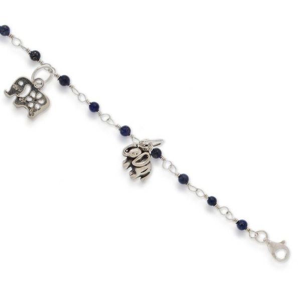 Alternate image for Taxco Silver Lapis Lazuli Elephant Station Charm Bracelet Elephant Trio