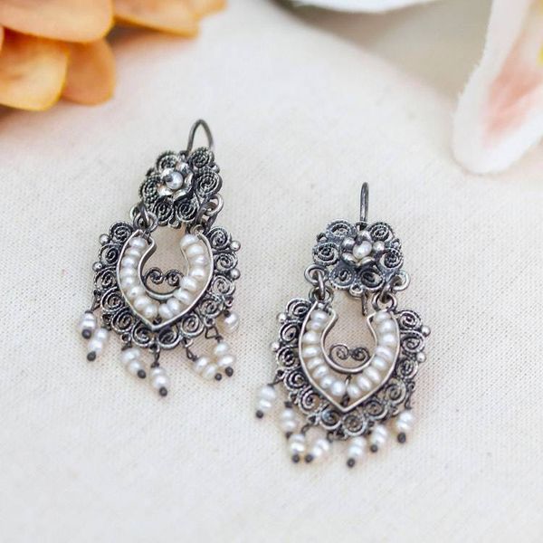 Alternate image for Cultured Pearl Sterling Silver Scroll Chandelier Earrings Ballroom Splendor