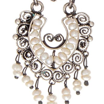 Alternate image for Cultured Pearl Sterling Silver Scroll Chandelier Earrings Ballroom Splendor