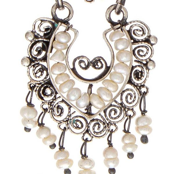 Alternate image for Cultured Pearl Sterling Silver Scroll Chandelier Earrings Ballroom Splendor