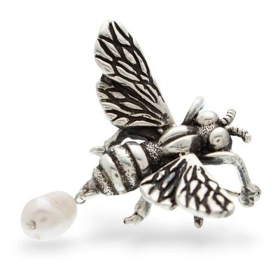 Alternate image for Bee-Themed Taxco Silver Brooch Pin with Cultured Pearl Charm Beautiful Bee