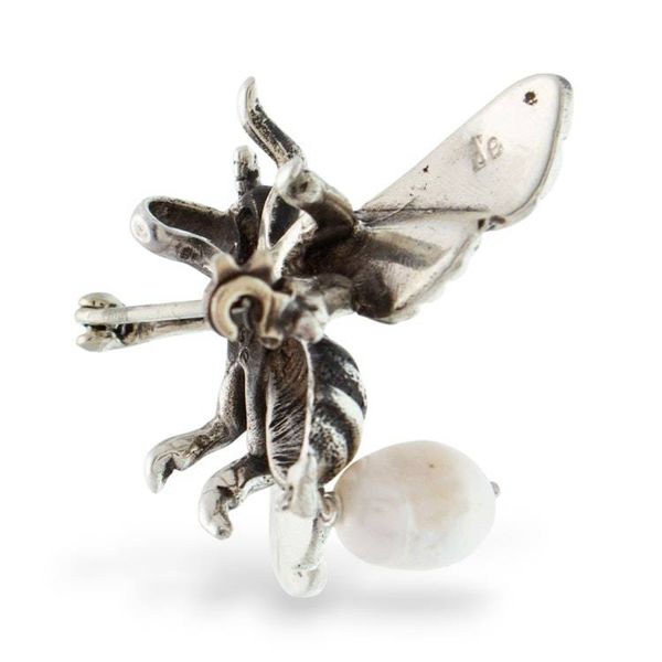 Alternate image for Bee-Themed Taxco Silver Brooch Pin with Cultured Pearl Charm Beautiful Bee