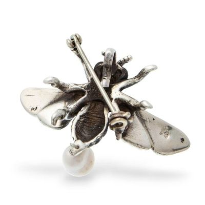 Alternate image for Bee-Themed Taxco Silver Brooch Pin with Cultured Pearl Charm Beautiful Bee