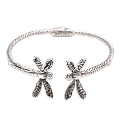 Alternate image for Sterling Silver Cuff Bracelet with Dragonfly Motif Mindful Dragonfly