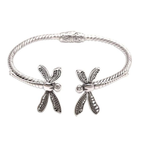 Alternate image for Sterling Silver Cuff Bracelet with Dragonfly Motif Mindful Dragonfly