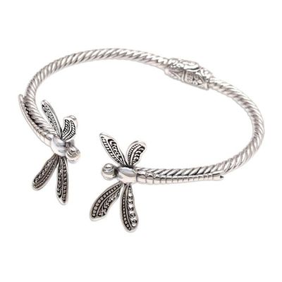 Alternate image for Sterling Silver Cuff Bracelet with Dragonfly Motif Mindful Dragonfly