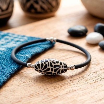 Primary image for Talavera Style Ceramic Pendant Bracelet with Painted Motifs Black Feather Talavera