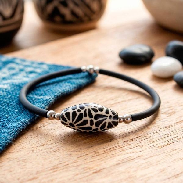 Alternate image for Talavera Style Ceramic Pendant Bracelet with Painted Motifs Black Feather Talavera