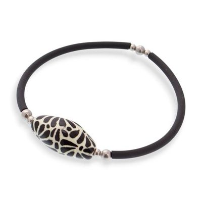 Alternate image for Talavera Style Ceramic Pendant Bracelet with Painted Motifs Black Feather Talavera