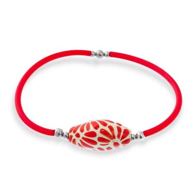 Alternate image for Talavera Style Ceramic Pendant Bracelet in Red and White Red Feather Talavera