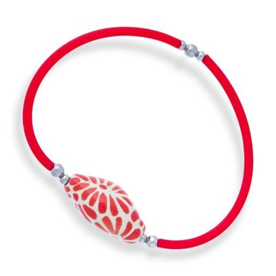 Alternate image for Talavera Style Ceramic Pendant Bracelet in Red and White Red Feather Talavera