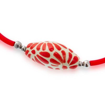 Alternate image for Talavera Style Ceramic Pendant Bracelet in Red and White Red Feather Talavera
