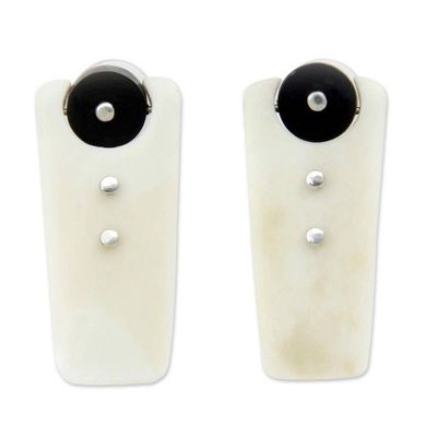 Alternate image for Silver Accent Bone Earrings with Water Buffalo Horn Toraja Tux