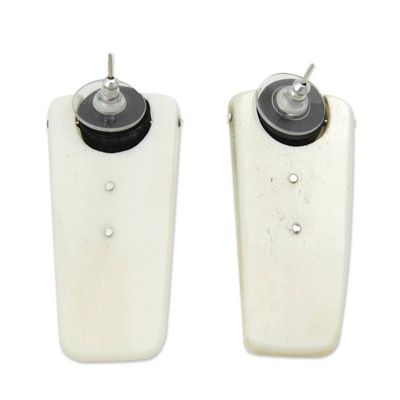 Alternate image for Silver Accent Bone Earrings with Water Buffalo Horn Toraja Tux