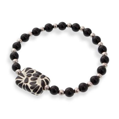 Alternate image for Talavera Style Ceramic Stretch Pendant Bracelet with Agate Black Feather Charm