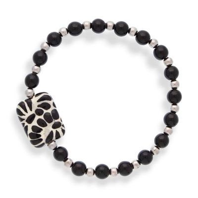 Alternate image for Talavera Style Ceramic Stretch Pendant Bracelet with Agate Black Feather Charm