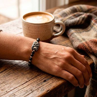 Alternate image for Talavera Style Ceramic Stretch Pendant Bracelet with Agate Black Feather Charm