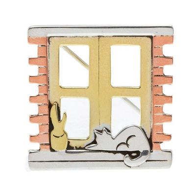 Alternate image for Handcrafted Mixed Metal Pin from Mexico Cat in a Window