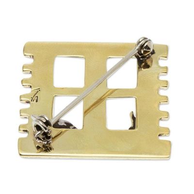 Alternate image for Handcrafted Mixed Metal Pin from Mexico Cat in a Window