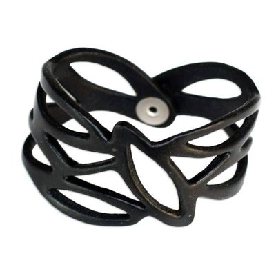 Alternate image for Indonesian Leather Wristband Bracelet Licorice Nest