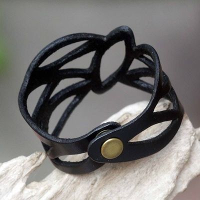 Alternate image for Indonesian Leather Wristband Bracelet Licorice Nest